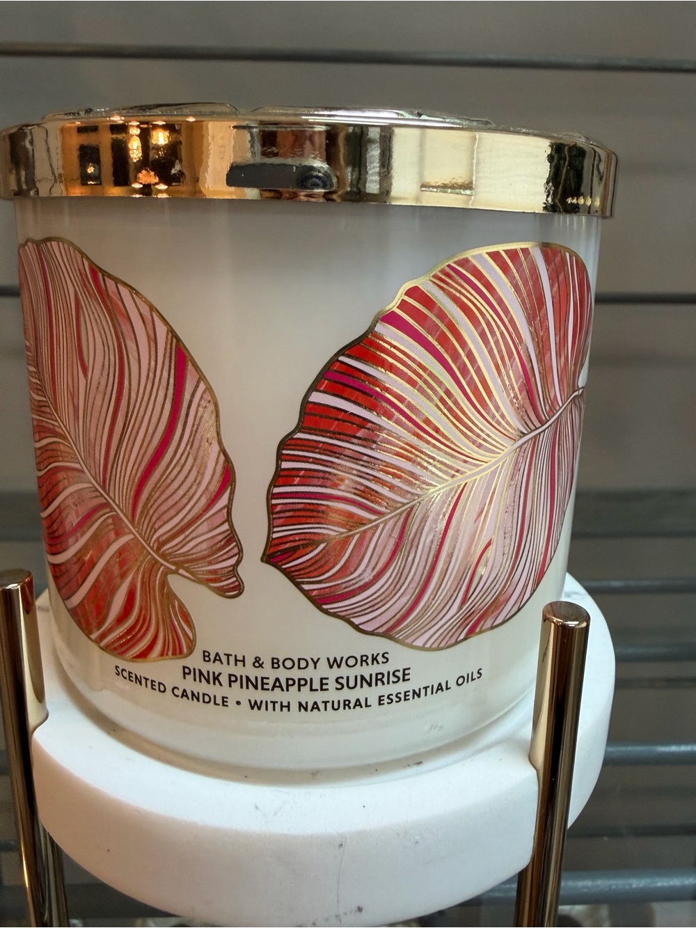 Bath & Body Works Pink Pineapple Sunrise Scented 3 Wick Candle - Pink/Gold NWT